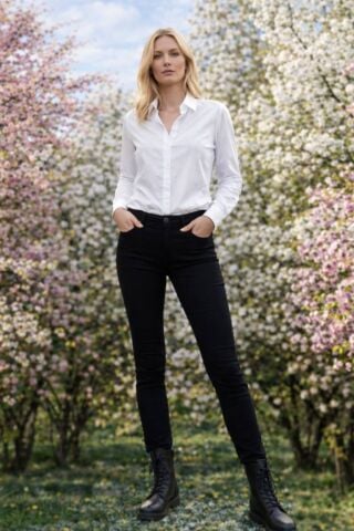 Siyah Taşlı Boru Paça Streç Pantalon