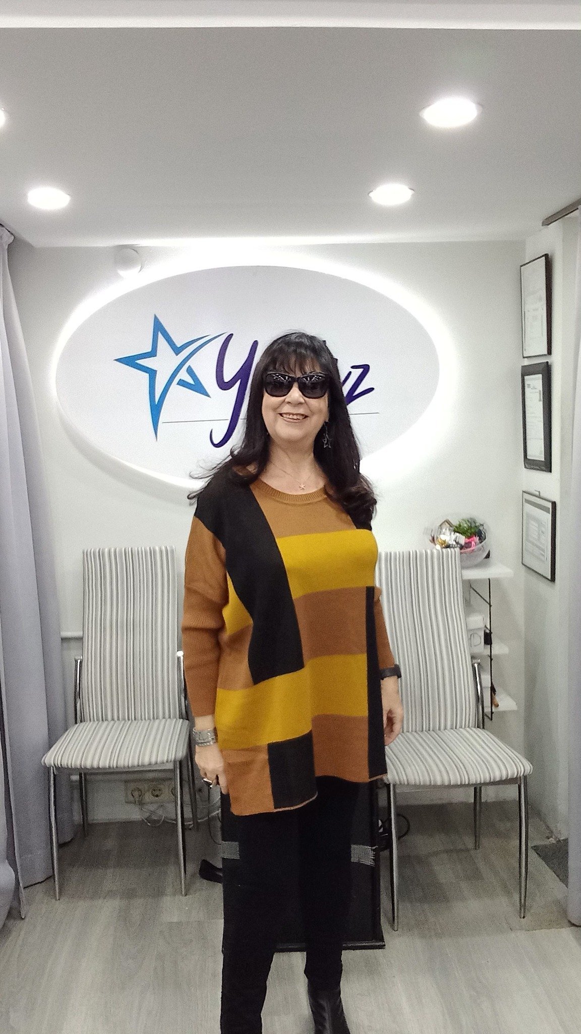 Büyük Beden  Patchwork Siyah Camel Triko Kazak