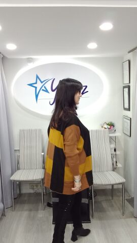 Büyük Beden  Patchwork Siyah Camel Triko Kazak