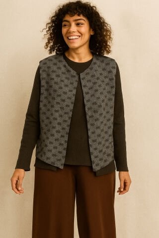 Gri Desenli Örme Kumaş Yelek