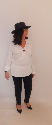 Büyük Beden Beyaz Kupra Kruvaze Uzun Kollu Bluz