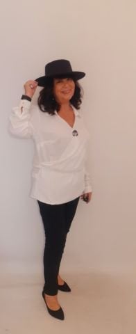 Büyük Beden Beyaz Kupra Kruvaze Uzun Kollu Bluz