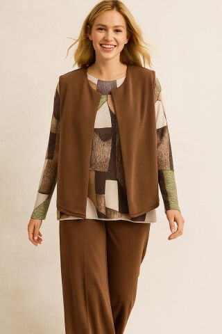 Taba suet görünümlü   Kumaş Yelek