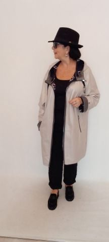 Hakiki Deri  Kemik Rengi Sedef Kapşonlu Çift Taraflı Pardesü Havasında  Kaban