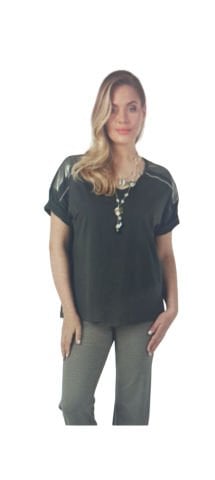 Büyük Beden Saten Kombinli Taşlı Viskon Penye Bluz