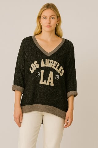 İtalyan  V Yaka Siyah   Üzerinde Tazılar Olan Salaş Sweet