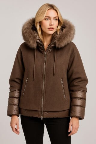 İtalyan Üstü  Kaşmir  İçi Şişme Ve  Kapşonlu Kaban