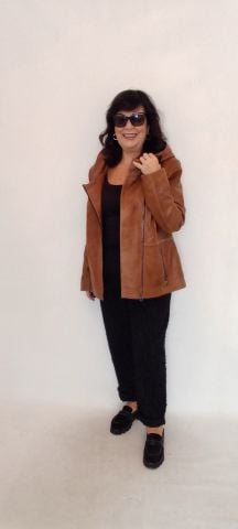 Hakiki Kuzu Derisi Kapşonlu Kruvaze Fermuarlı Kaban