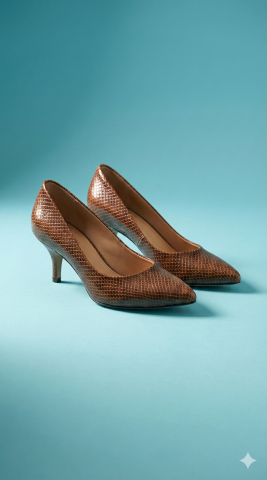 Kahverengi Deri Desenli Stiletto