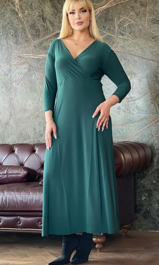 Büyük Beden Viskon Örme Kumaş Kruvaze Uzun Elbise
