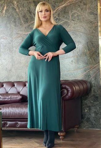 Büyük Beden Viskon Örme Kumaş Kruvaze Uzun Elbise