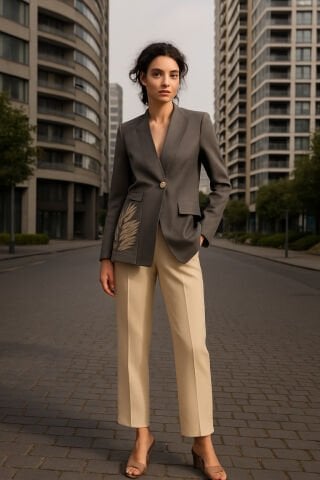 Antrasit Mikrofiber Kumaş Yanda Dore Varaklı Ceket