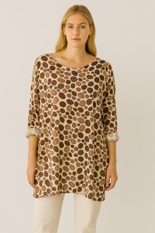 İtalyan Bej Rengi Puantiye  İnce Triko