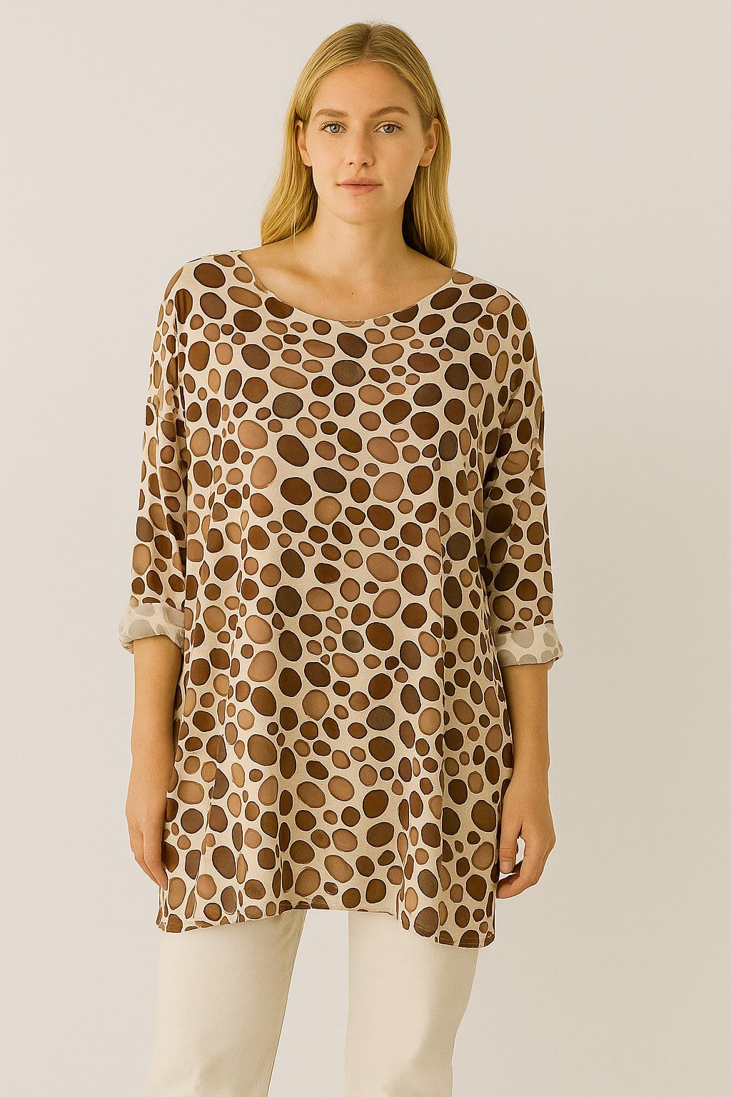 İtalyan Bej Rengi Puantiye  İnce Triko