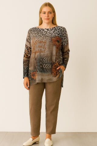 İtalyan Desenli Pamuk Yarasa Kol Triko