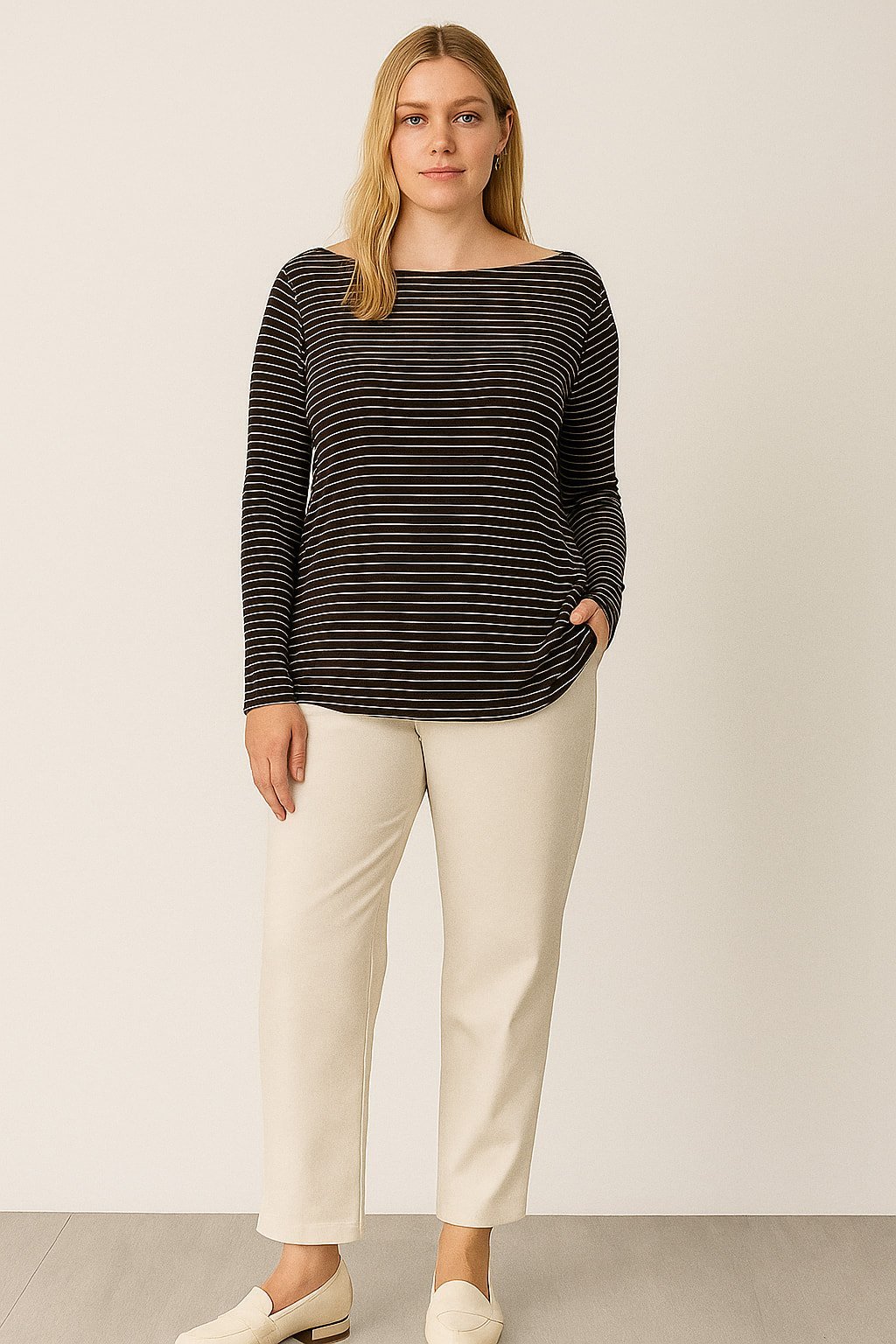 İtalyan Kahve  Beyaz İnce Kayık Yaka  Bluz