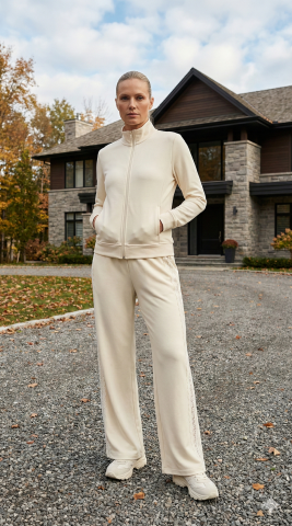 Kemik Rengi Yanları Dantel İtalyan Cotton Eşofman Altı