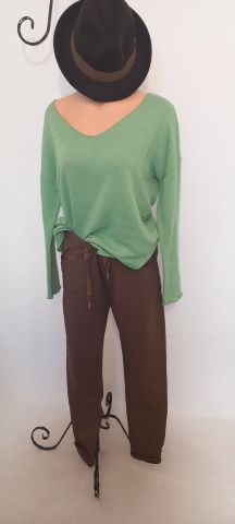 Yeşil İtalyan V Yaka Salaş  Cotton Triko