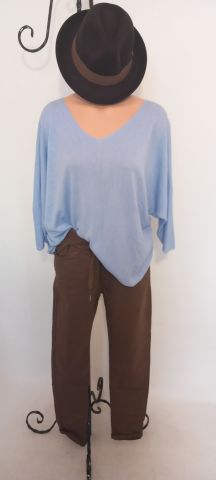 Mavi  İtalyan V Yaka Salaş  Cotton Triko