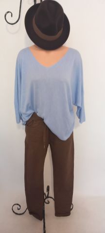 Mavi  İtalyan V Yaka Salaş  Cotton Triko