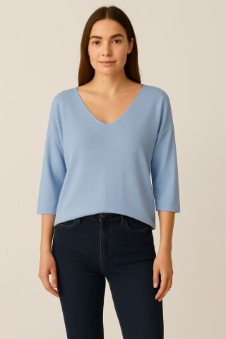Mavi  İtalyan V Yaka Salaş  Cotton Triko