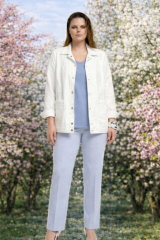 Beyaz Mavi Dikişli Rüzgarlık  Modeli Ceket