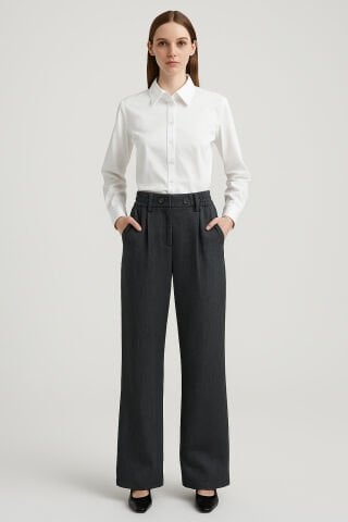 İtalyan Gri Bol Paça Pantalon