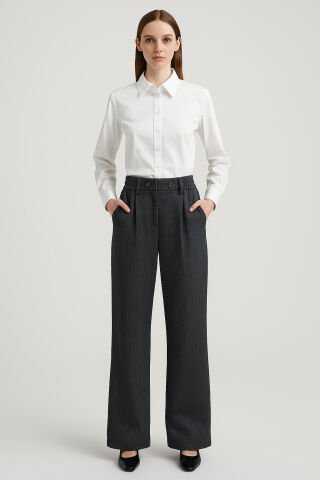 İtalyan Gri Bol Paça Pantalon