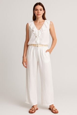 İtalyan  Beyaz  Keten  Pantalon