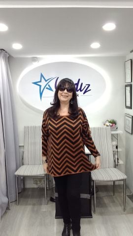 Büyük Beden Siyah Diagonal Taba Çizgili Triko Kazak