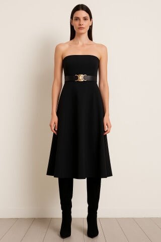 Siyah Straples Elbise