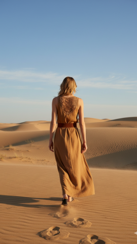 İtalyan Camel Rengi Keten Elbise