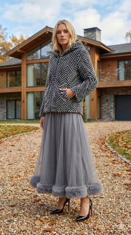 Siyah Beyaz Diagonal Çizgili Peluş Kaban