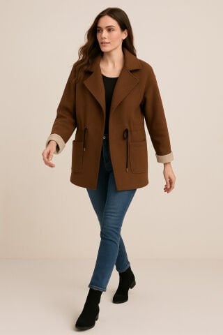 Taba Rengi  İtalyan  Triko Ceket Modeli Hırka